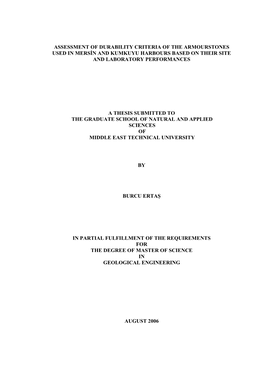 Assessment of Durability Criteria of the Armourstones Used in Mersin and Kumkuyu Harbours Based on Their Site and Laboratory Performances