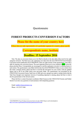 Questionnaire FOREST PRODUCTS CONVERSION FACTORS