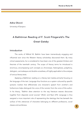 A Bakhtinian Reading of F. Scott Fitzgerald's the Great Gatsby