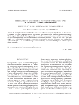 Optimization of Cyclosporin a Production by Beauveria Nivea in Continuous Fed-Batch Fermentation