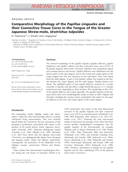 Comparative Morphology of the Papillae Linguales and Their Connective Tissue Cores in the Tongue of the Greater Japanese Shrew-Mole, Urotrichus Talpoides K