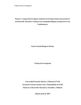 Rescate Y Recuperación De Algunos Elementos De La Lengua Muisca