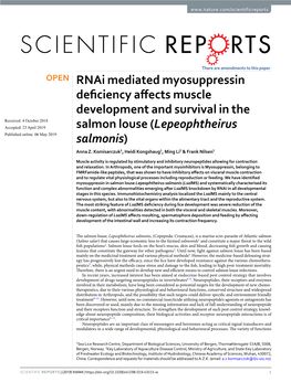 Rnai Mediated Myosuppressin Deficiency Affects Muscle Development and Survival in the Salmon Louse (Lepeophtheirus Salmonis)