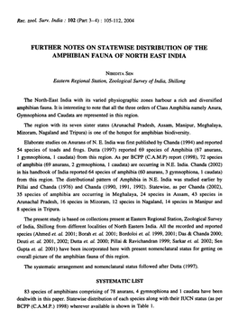 Further Notes on Statewise Distribution of the Amphibian Fauna of North East India
