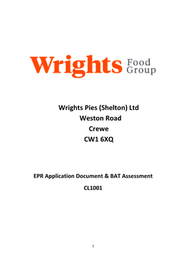 Wrights Pies (Shelton) Ltd Weston Road Crewe CW1 6XQ