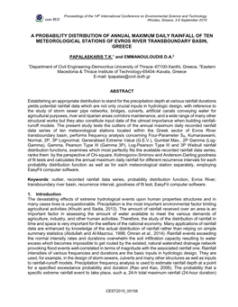 A Probability Distribution of Annual Maximum Daily Rainfall of Ten Meteorological Stations of Evros River Transboundary Basin, Greece