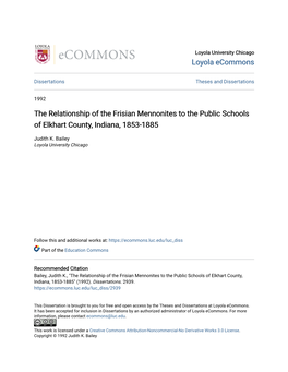 The Relationship of the Frisian Mennonites to the Public Schools of Elkhart County, Indiana, 1853-1885