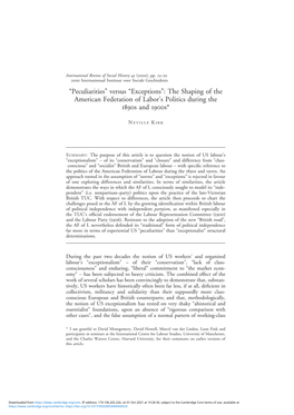 The Shaping of the American Federation of Labor’S Politics During the 1890S and 1900S*