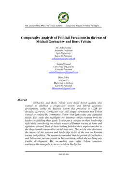 Comparative Analysis of Political Paradigms in the Eras of Mikhail Gorbachev and Boris Yeltsin