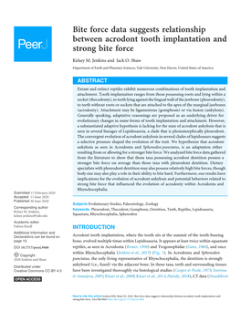 Bite Force Data Suggests Relationship Between Acrodont Tooth Implantation and Strong Bite Force