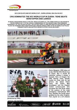 Crg Dominates the Kf2 World Cup in Zuera: Tiene Beats Verstappen and Lennox