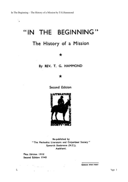 In the Beginning – the History of a Mission by T.G.Hammond Literature