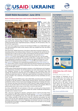 USAID RADA Newsletter: June 2016