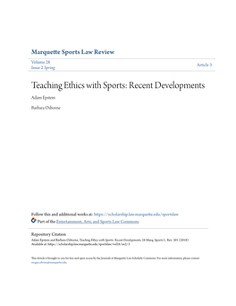 Teaching Ethics with Sports: Recent Developments Adam Epstein