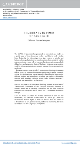 Democracy in Times of Pandemic Edited by Miguel Poiares Maduro , Paul W