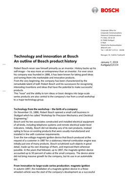 Technology and Innovation at Bosch an Outline of Bosch Product History