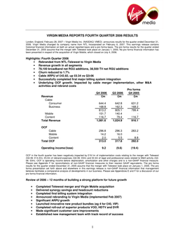 Virgin Media Reports Fourth Quarter 2006 Results