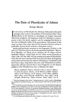 The Date of Pherekydes of Athens Huxley, George Greek, Roman and Byzantine Studies; Summer 1973; 14, 2; Proquest Pg