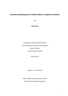 Institutional Management of Surface Water in England and Wales