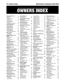 Owners Index Media Names & Numbers 2007-2008 OWNERS INDEX