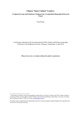 Chinese “Inner Cabinet” Leaders: a Neglected Group and Preliminary Findings from a Longitudinal Biographical Research Project