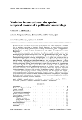 Variation in Mutualisms: the Spatio- Temporal Mosaic of a Pollinator Assemblage