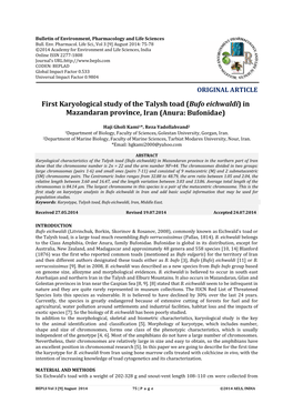 First Karyological Study of the Talysh Toad (Bufo Eichwaldi) in Mazandaran Province, Iran (Anura: Bufonidae)