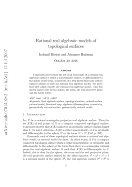 Rational Real Algebraic Models of Topological Surfaces