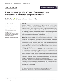 Structural Heterogeneity of Trees Influences Epiphyte Distributions in a Northern Temperate Rainforest