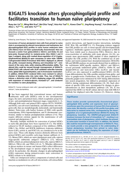 B3GALT5 Knockout Alters Glycosphingolipid Profile and Facilitates Transition to Human Naïve Pluripotency