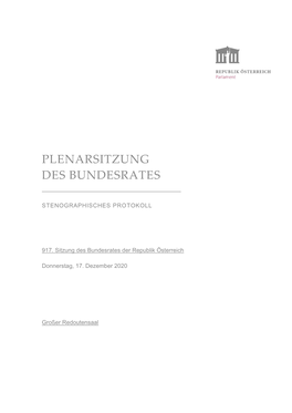 Stenographisches Protokoll, 917. Sitzung Des Bundesrates