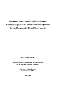 Protected Areas and Rural Livelihoods: Contrasting Systems of Wildlife Management in the Democratic Republic of Congo