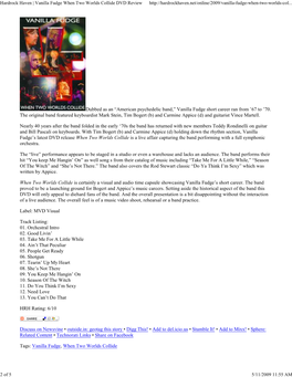 Hardrock Haven | Vanilla Fudge When Two Worlds Collide DVD Re