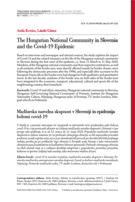 The Hungarian National Community in Slovenia and the Covid-19 Epidemic