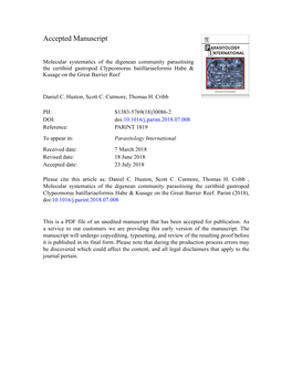 Molecular Systematics of the Digenean Community Parasitising the Cerithiid Gastropod Clypeomorus Batillariaeformis Habe & Kusage on the Great Barrier Reef