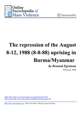 Uprising in Burma/Myanmar by Renaud Egreteau February 2009