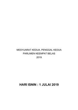 Hari Isnin : 1 Julai 2019 No