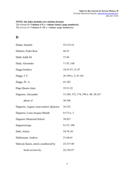 Journal of Arizona History Index, D