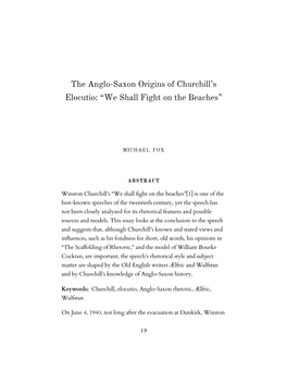 The Anglo-Saxon Origins of Churchill's Elocutio: “We Shall Fight