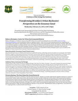 Perspectives on the Gowanus Canal Wednesday, February 26, 2014, 4:00-5:30Pm