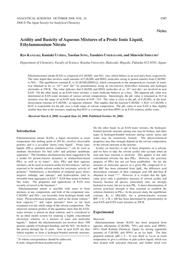 Acidity and Basicity of Aqueous Mixtures of a Protic Ionic Liquid, Ethylammonium Nitrate