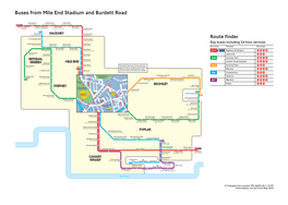 Buses from Mile End Stadium and Burdett Road