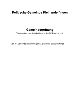 Politische Gemeinde Kleinandelfingen Gemeindeordnung