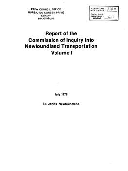 Report of the . Commission of Inquiry Into Newfoundland Transportation Volume I