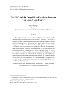 The VOC and the Geopolitics of Southern Formosa: the Case of Lonckjouw 485 ©2018 by RCHSS, Academia Sinica