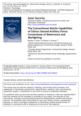 The Conventional Missile Capabilities of China's Second Artillery Force: Cornerstone of Deterrence and Warfighting Michael S