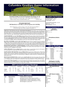 2021 Low-A East League Standings Pitching Probables