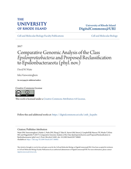 Comparative Genomic Analysis of the Class Epsilonproteobacteria and Proposed Reclassification to Epsilonbacteraeota (Phyl. Nov.) David W