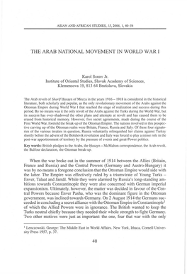 The Arab National Movement in World War I