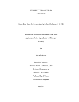 Soviet-American Agricultural Exchange, 1918-1928 a Dissertation Submit